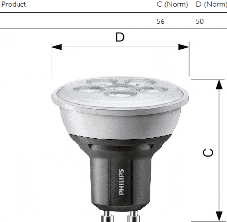 Hier de lampmaten van de dimbare LEDspot MV VLE D 4,5W Hier de lampmaten van de dimbare LEDspot MV VLE D 4,5W